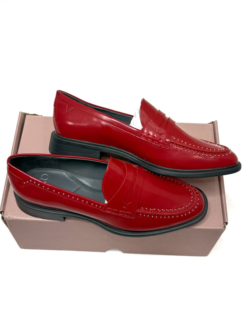 Franco Sarto Red Leather Studded Loafers NIB